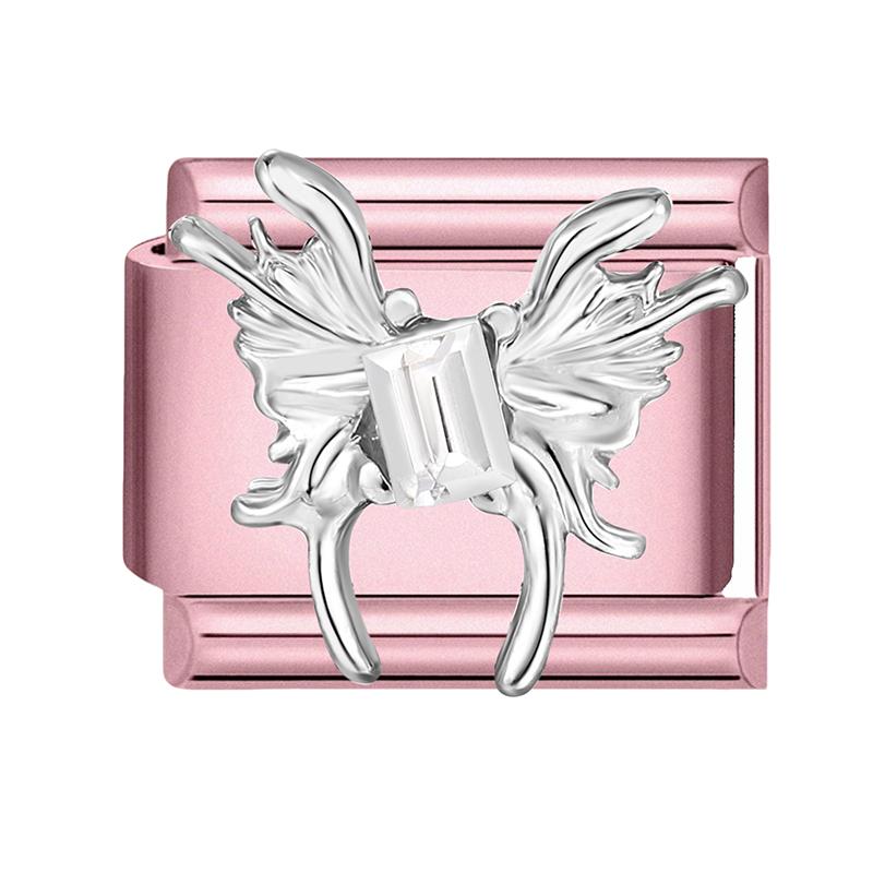 Fashion Zircon Pink Butterfly Star Bow Flower Rabbit Italian Charm Links Fit 9MM Stainless Steel Bracelet Women DIY Making Gift