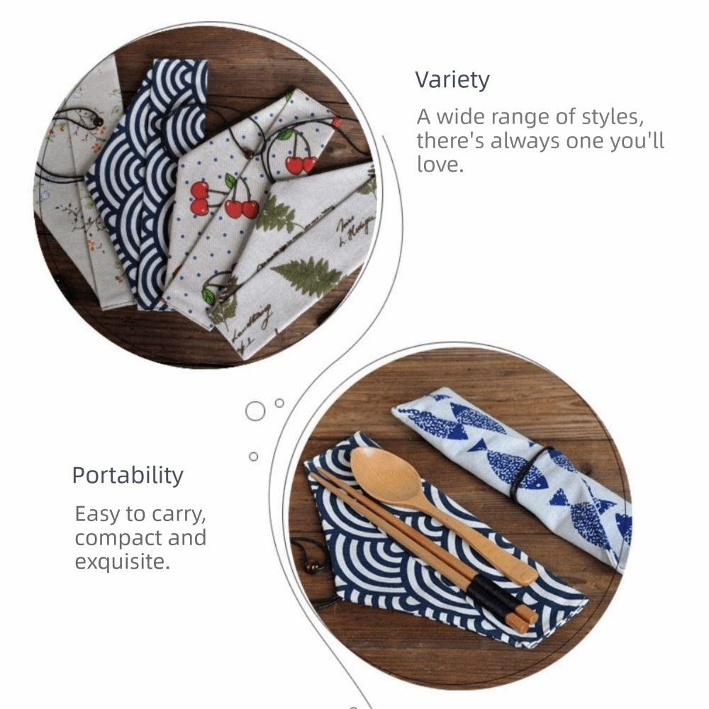 Japanese Style Utensil Holder Cotton Linen Cutlery Case Reusable Cutlery Pouch For Chopstick Spoon