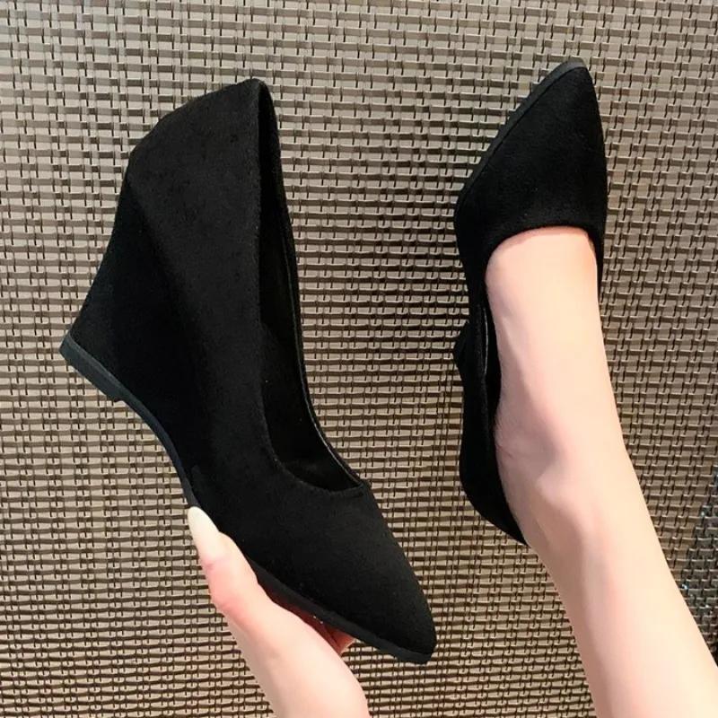 Pointed Toe Women Wedges Shoes Suede Elegant High Heels Shoes Woman Trend Designer Dress Party Fad Walking Pumps Mujer Zapatos