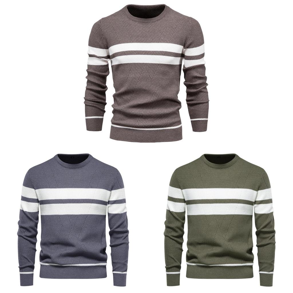 Urban Style Mens Striped Blend Pullover With High Elasticity For Casual Autumn Wear