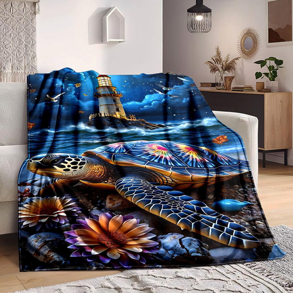 1PC Lighthouse, Sea Turtle Blanket, Throw For Sofa, Bed, Travel, Printing Blanket With Soft And Warm Fabric yy250918130 75x90cm