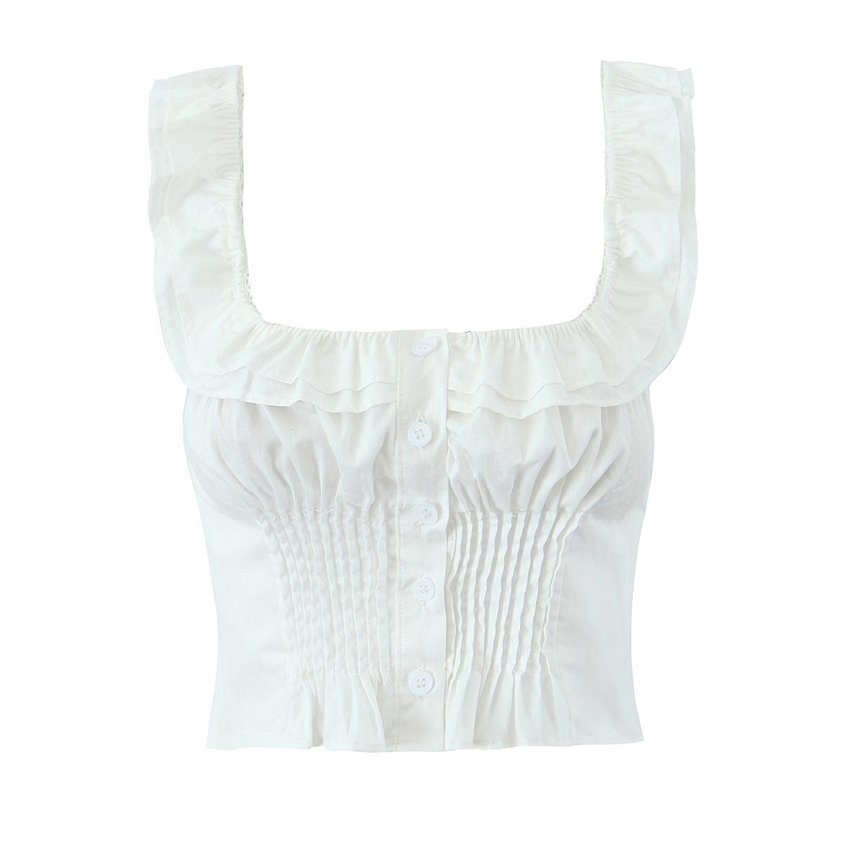 

Women s Early Spring French Sweet Vacation Ruffle Sleeveless Top Large белый