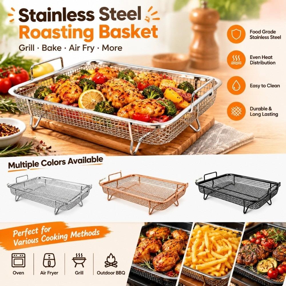 Stainless Steel Air Fryer Basket for Oven Even Heating Mesh Baking Tray Dishwasher Safe