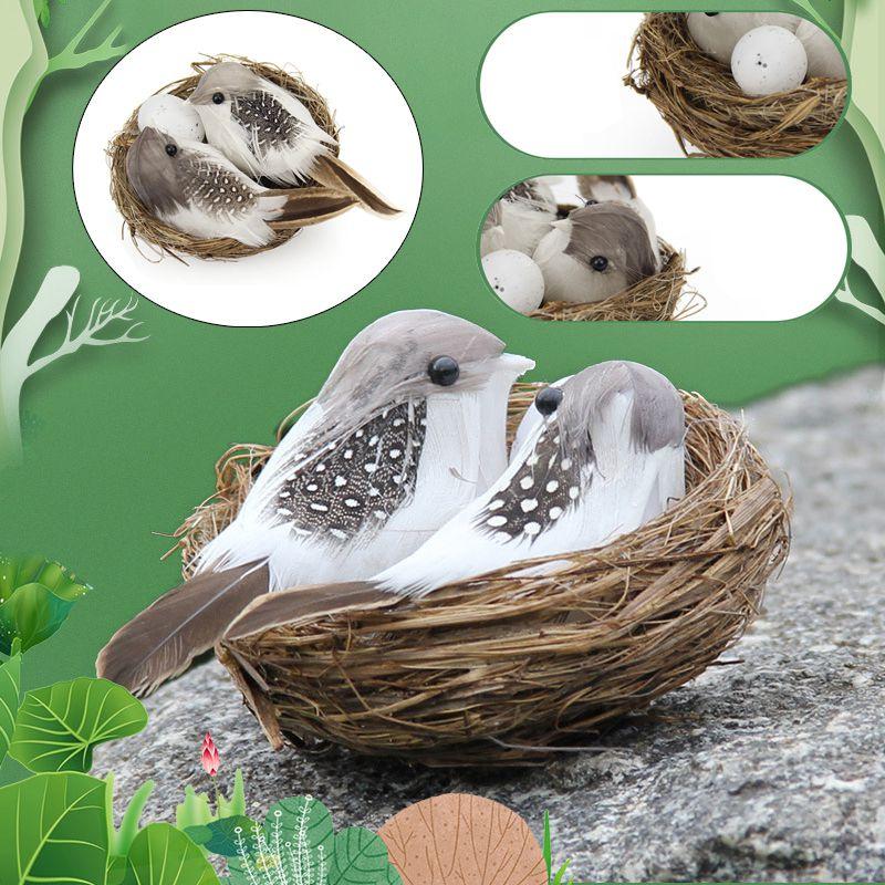 Realistic Set 1 Feathered Birds With Nest Birds Egg Artificial Garden Decor Tree