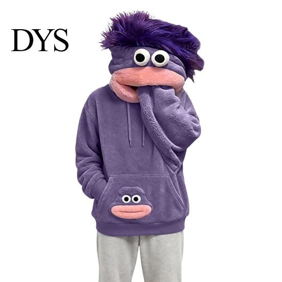 Halloween Party Outfits Big Mouth Creature Flannel Hoodie, Unisex Oversized Fleece Hooded Warm Winter Pullover Sweatshirt, Plush Top for Daily