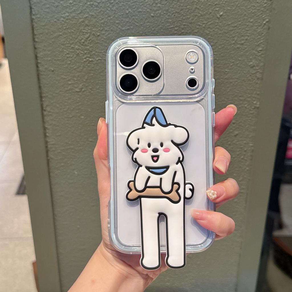 Contrasting color 2-in-1 silicone doll bracket for iphone17promax mobile phone case Apple 16 personality cartoon