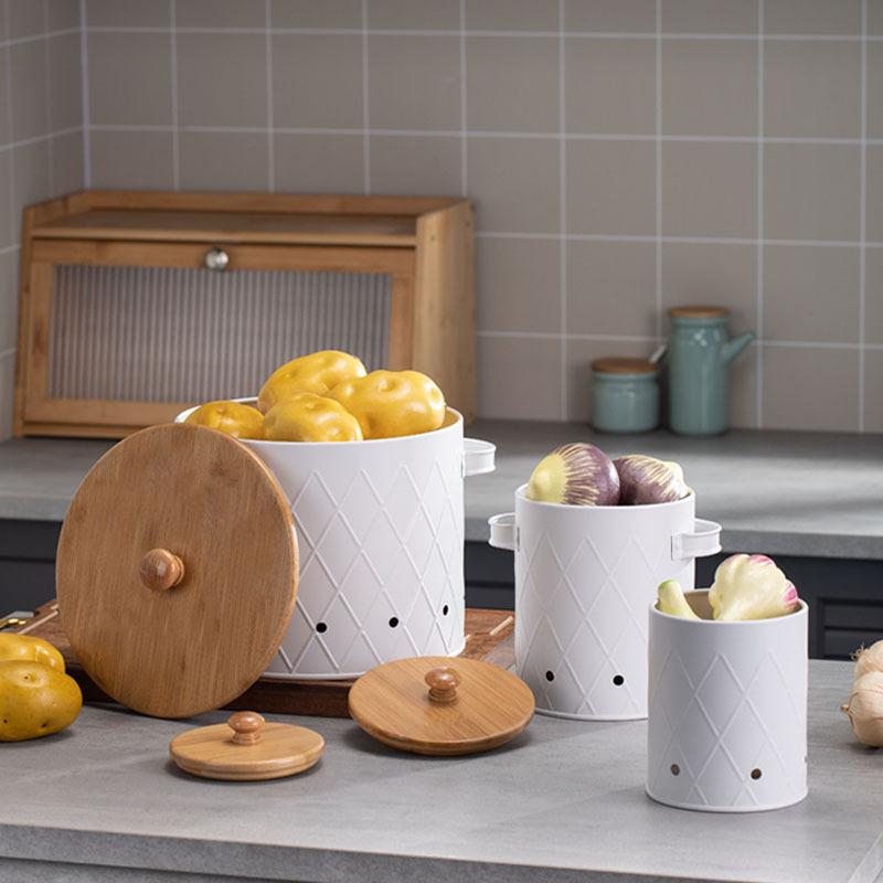 Reticulated kitchen bamboo cover fresh-keeping bucket black potato onion garlic storage box metal potato storage jar