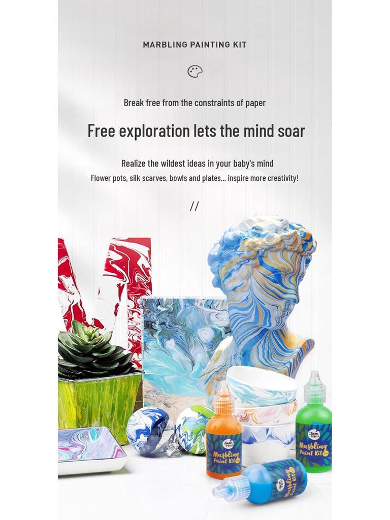 Milos Ebru Marmorier-Set: Auswaschbare Fingerfarbe & Zeichenwerkzeuge für Kinder