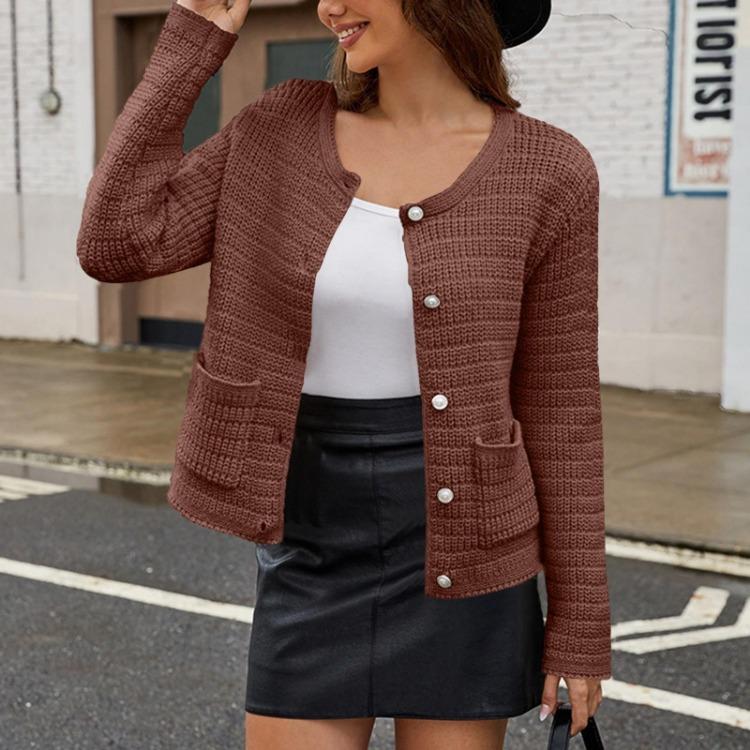 Women Fragrant Small Crewneck Knit Cardigan Sweater Coat