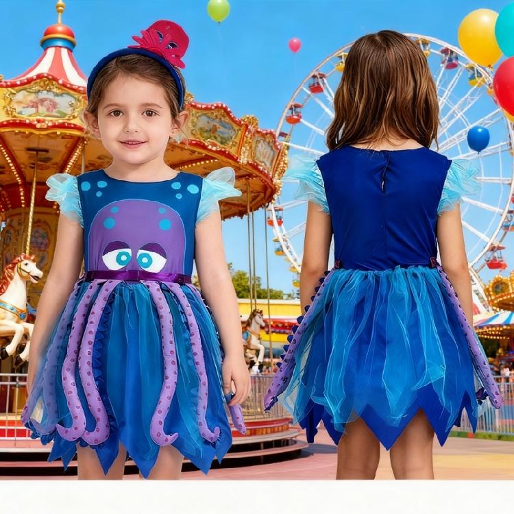 Fun and Creative Octopuses Outfit Set Adjustable Headband Skirt Costume Accessories for Theme Parties Comfortable Wear
