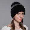 Women Winter Rabbit Hair Wool Double Color Knitted Warm Versatile Ear Hat Cap