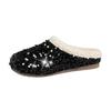 Sequin Baotou Slippers Autumn and Winter New Round Toe Deep Mouth Soft Sole Non-slip Wear-resistant Flat Shoes