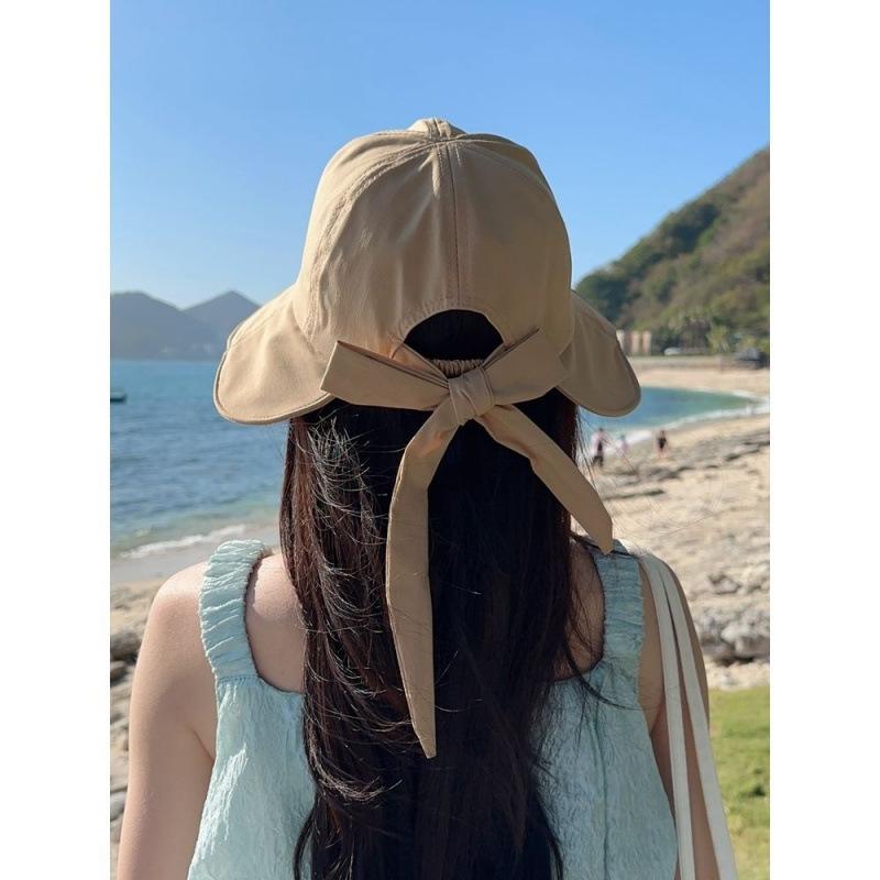 New bucket hat women's spring summer can tie ponytail portable versatile sunshade sunscreen face cover thin sun hat