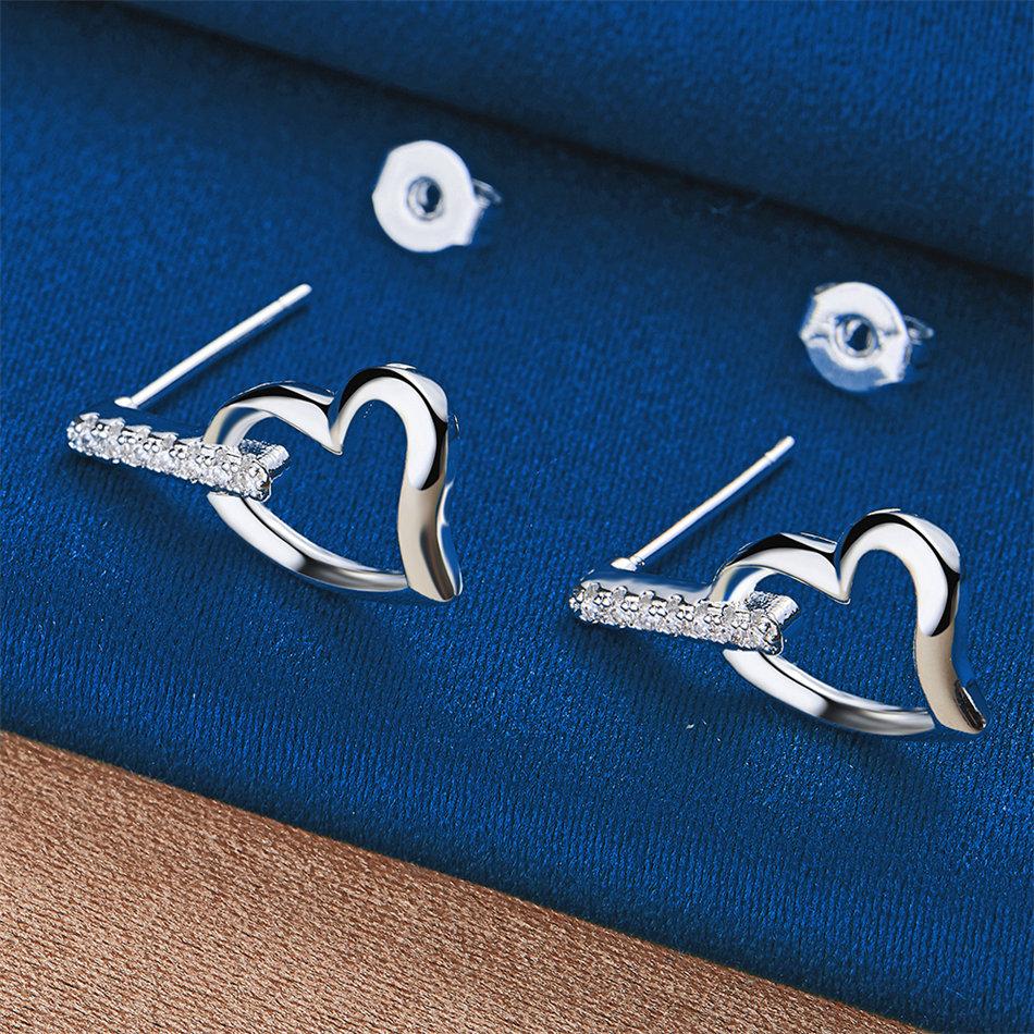 Elegant 925 Sterling Silver Luxurious Hollow Heart Zircon Stud Earrings for Women Fashion Wedding Party Gifts Jewelry