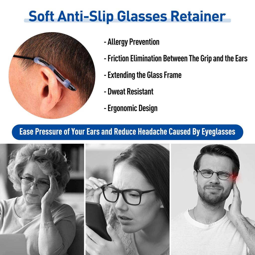 Eyeglass Ear Cushions - Soft Silicone Glasses Ear Grip Temple Tips Eyeglass Pads Anti Slip Eyeglasses Ear Hook Comfort Sport