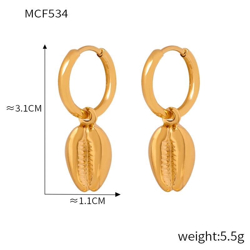 18k Gold-Plated Titanium Seashell Pendant Earrings: Retro Beach Style for Women