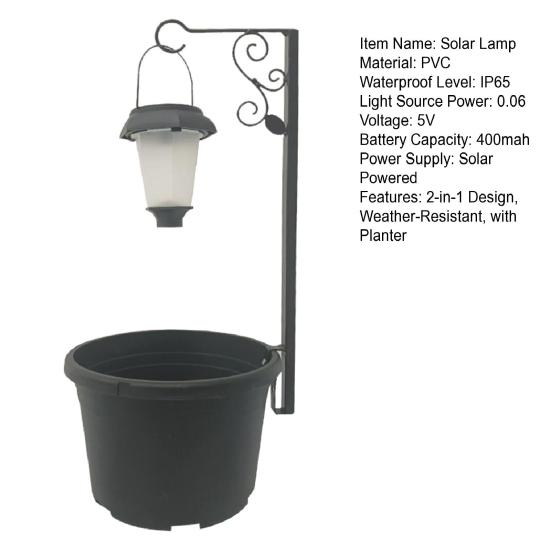 Solar Lamp Post with Planter 2-in-1 Solar Powered Light Plant Pot Waterproof Decorative Light for Garden Yard Front Porch