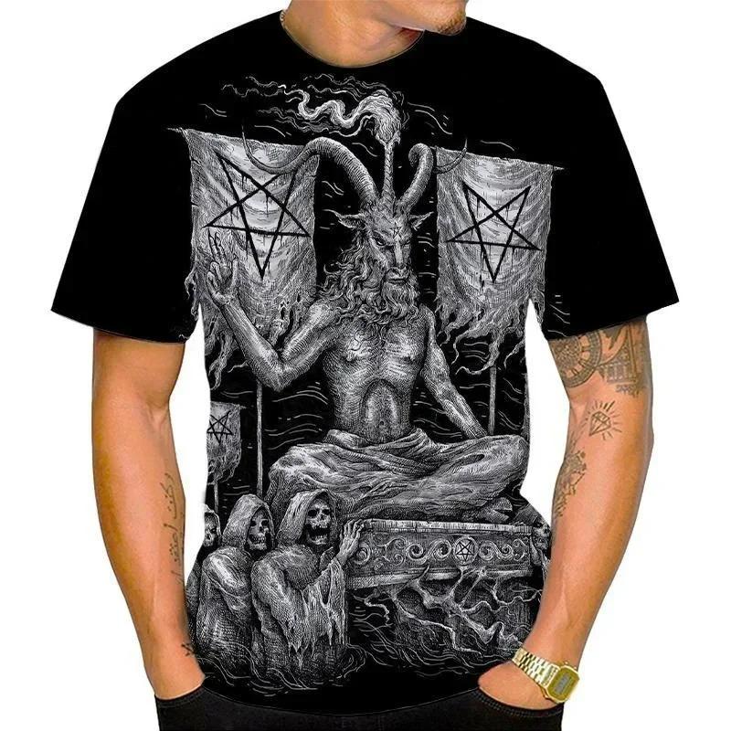 Summer  Devil Satan Print T-shirt 3D Men Short Sleeved Tee Shirt Fashion Harajuku Hip Hop Casual Unisex Streetwear