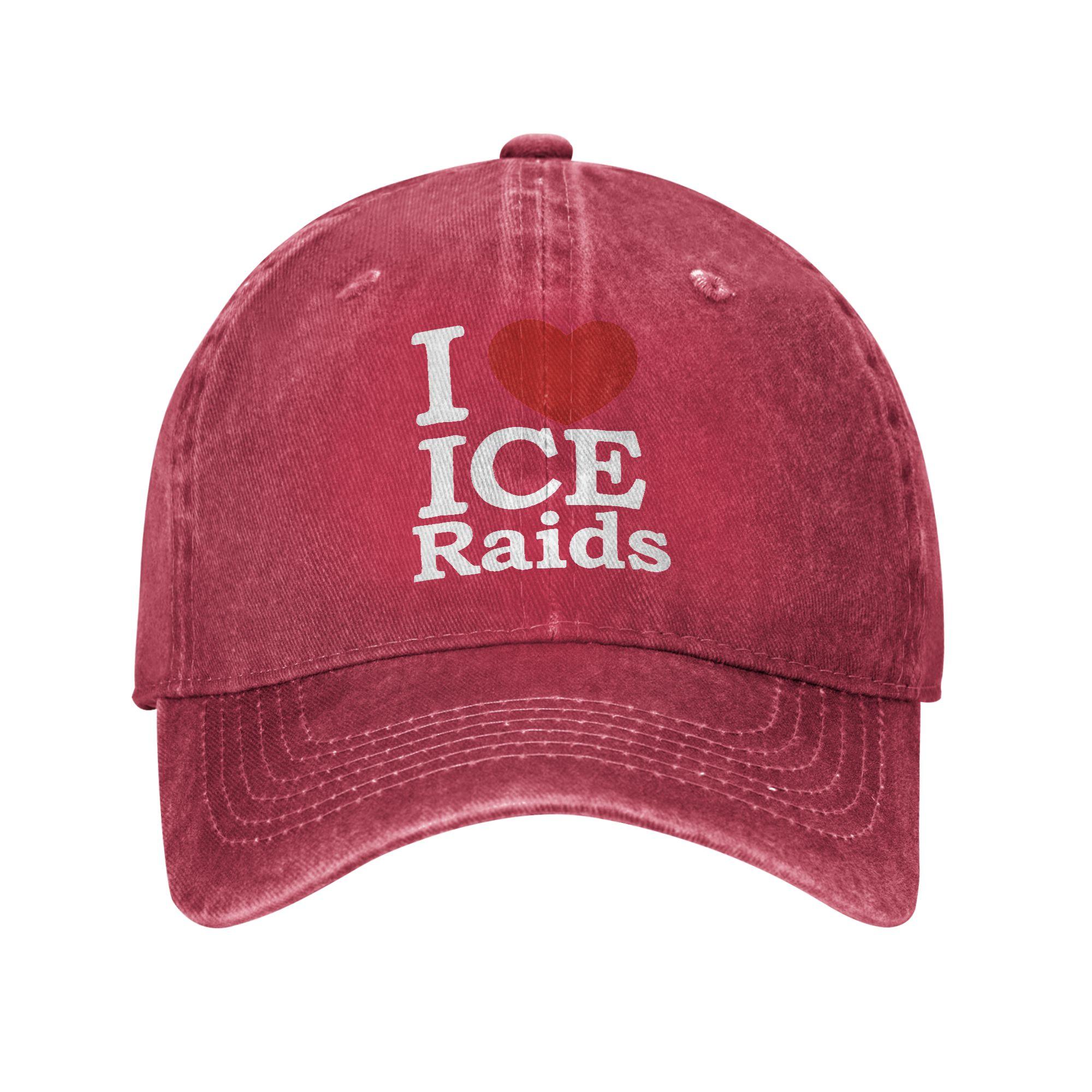 I Love ICE Raids Baseball Cap Sun  Tennis Skate Wholesale Washed Hip Hop Hats Unisex Unisex Fashion Custom Logo Baseball Caps One Size