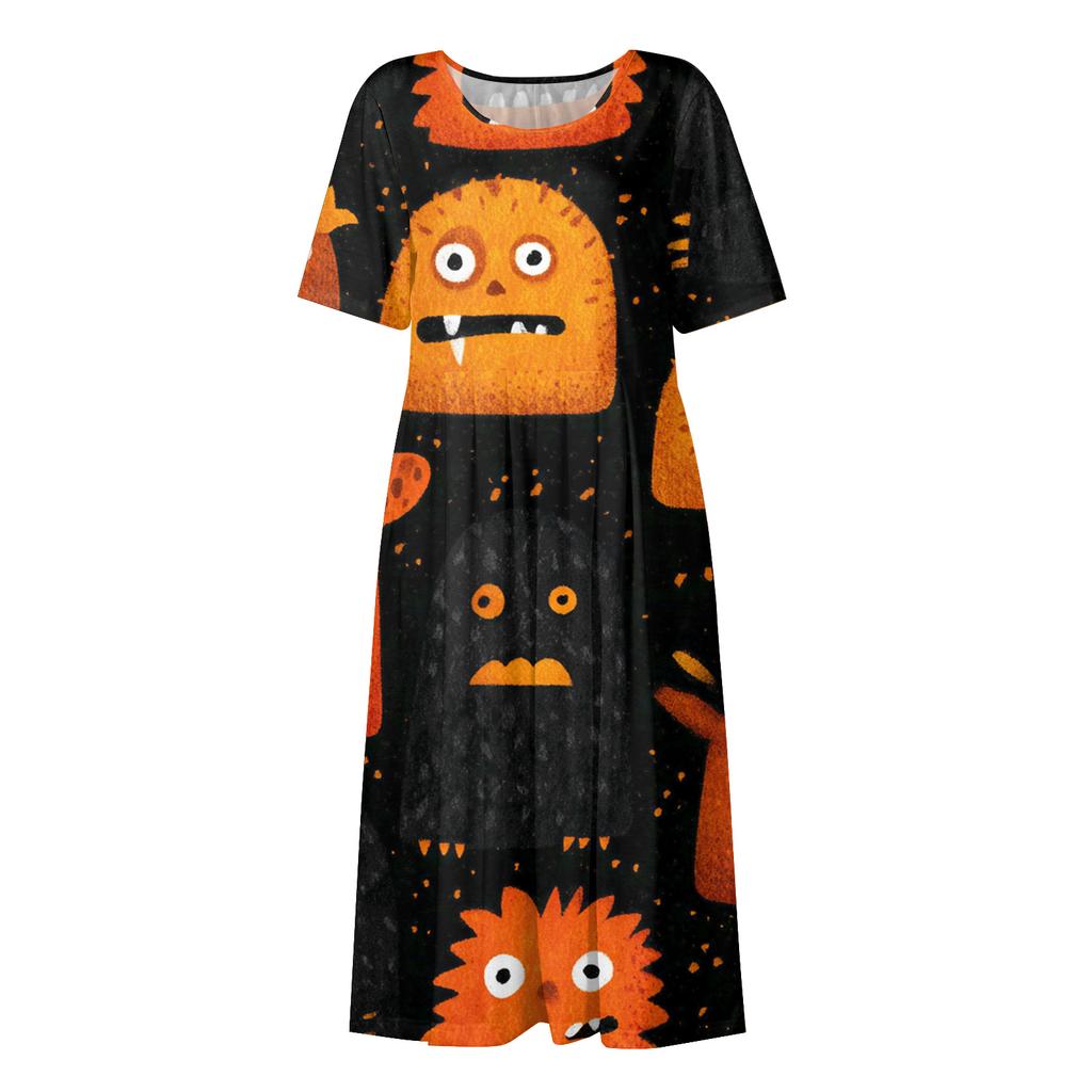 Summer Dress For Women Casual Printed Short-Sleeve Beach Swing Dress