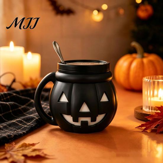 Cute Pumpkin Shape Organizer Halloween Ice Cream Cup with Spoon, Keeps Hands Warm Dessert 3D Printed Decor Cup, PLA Creative Sleeve for Home