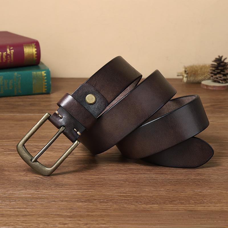 Gürtel Herren Persönlichkeit Mode Trend Kontrastfarbe Punkte Leder Dornschließe Erste Schicht Rindsleder Retro Reines Kupfer Jeansgürtel