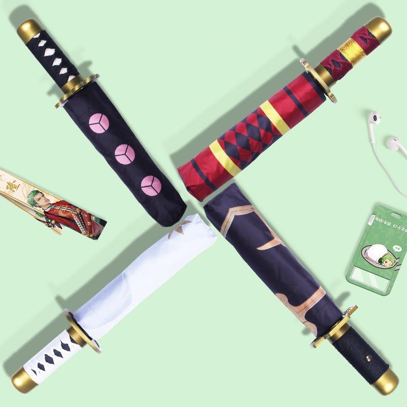 Long Kamado Tanjirou Katana Umbrella Handle UV Blocking Black Parasol Anime Demon Slayer Japanese Katana Sword Umbrella Raincoa