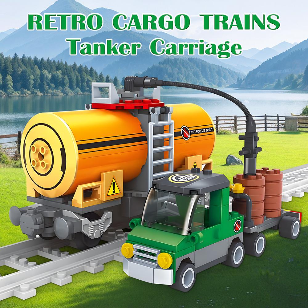 203PCS Children Toys Railway Oil Tank Car MOC Building Blocks Model Assembly Train Steam Toys Birthday Gifts