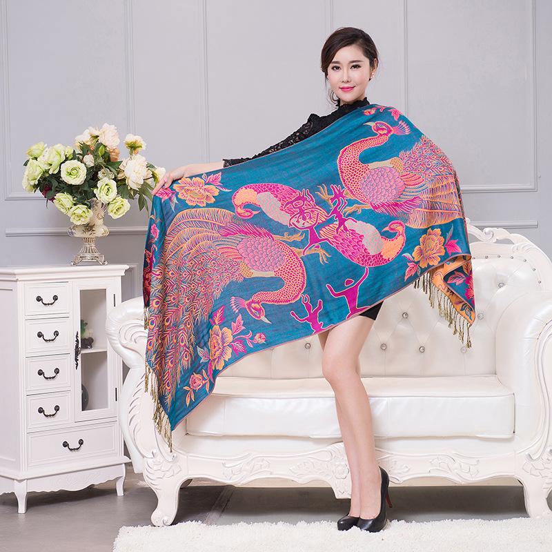 Fashion Scarves Peacock Wrap Scarf Tassel Jacquard Shawl Scarf Lady High Quality Wrap Shawl Pashmina Stole Bufandas Muslim