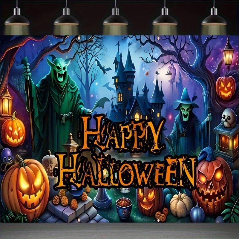 1pc Terrifying and Mysterious Pumpkin Monster Design Castle Guard Theme Halloween Banner Poster, Party Banner Decoration
