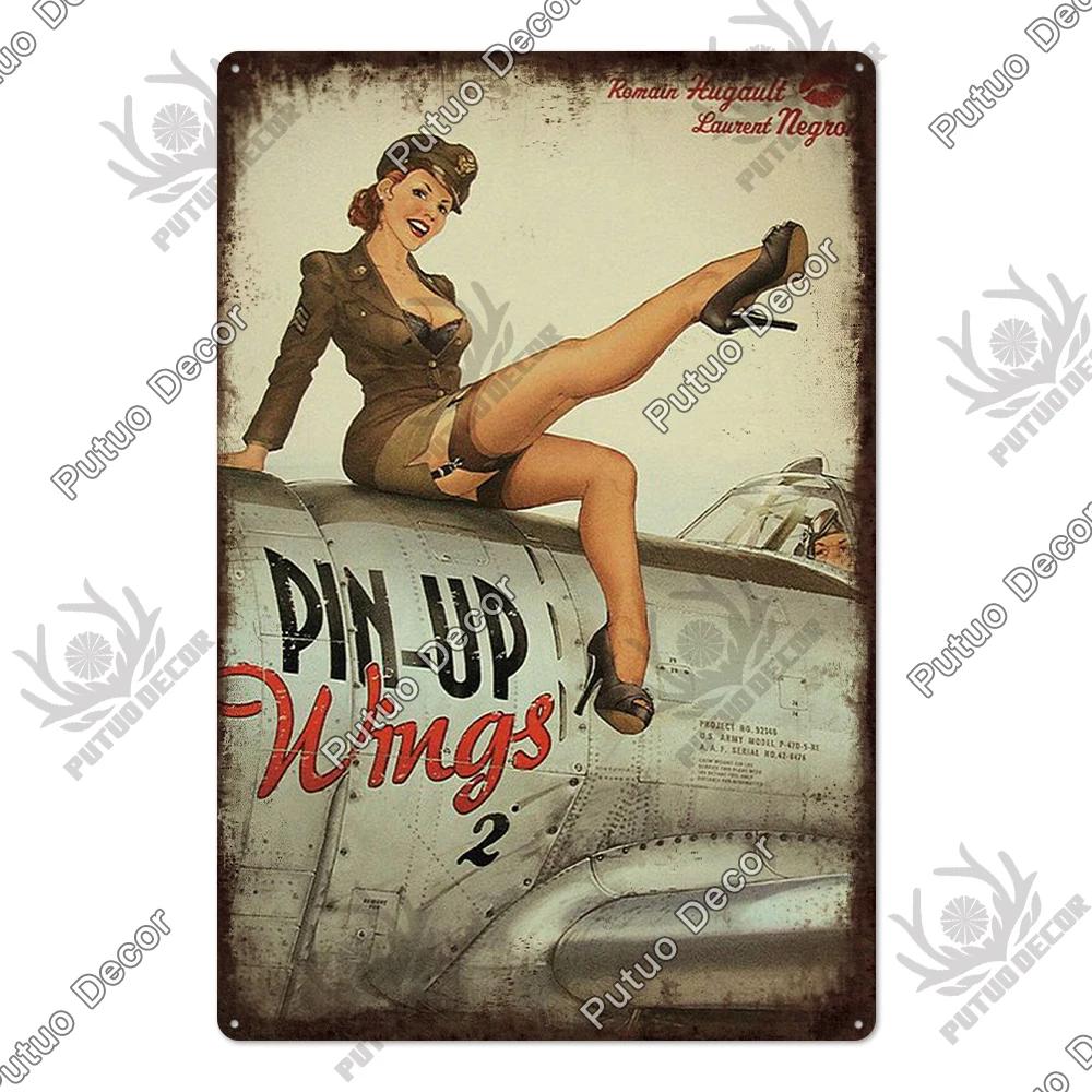 Putuo Decor Fighter Plane Vintage Tin Sign Plaque Metal Plate Retro Posters Wall Art Decoration for Garage Man Cave Pub Bar Club