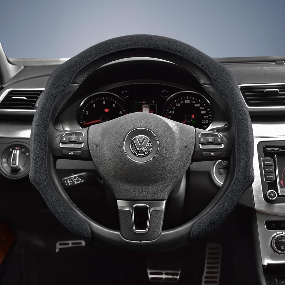Suitable for Volkswagen Premium Suede Snap-On Steering Wheel Covers, Non-Slip and Durable, Available for D-Shaped Steering Wheels, Compatible