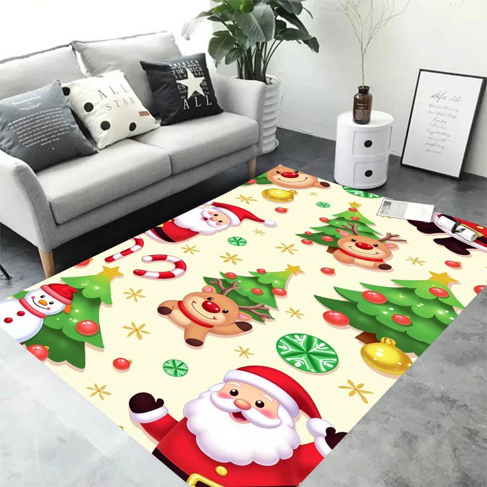 Christmas Theme Carpet for Living Room Decor Sofa Rug Christmas Tree Santa Claus Bedroom Bedside Rug Holiday and Festival Decor
