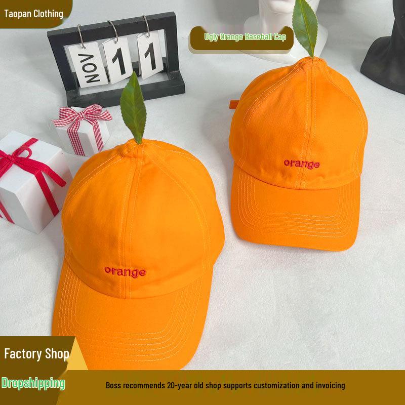 Unisex Designer Orange Duckbill Cap with Cute Letter Embroidery - Stylish Sun Hat for a Slimmer Look