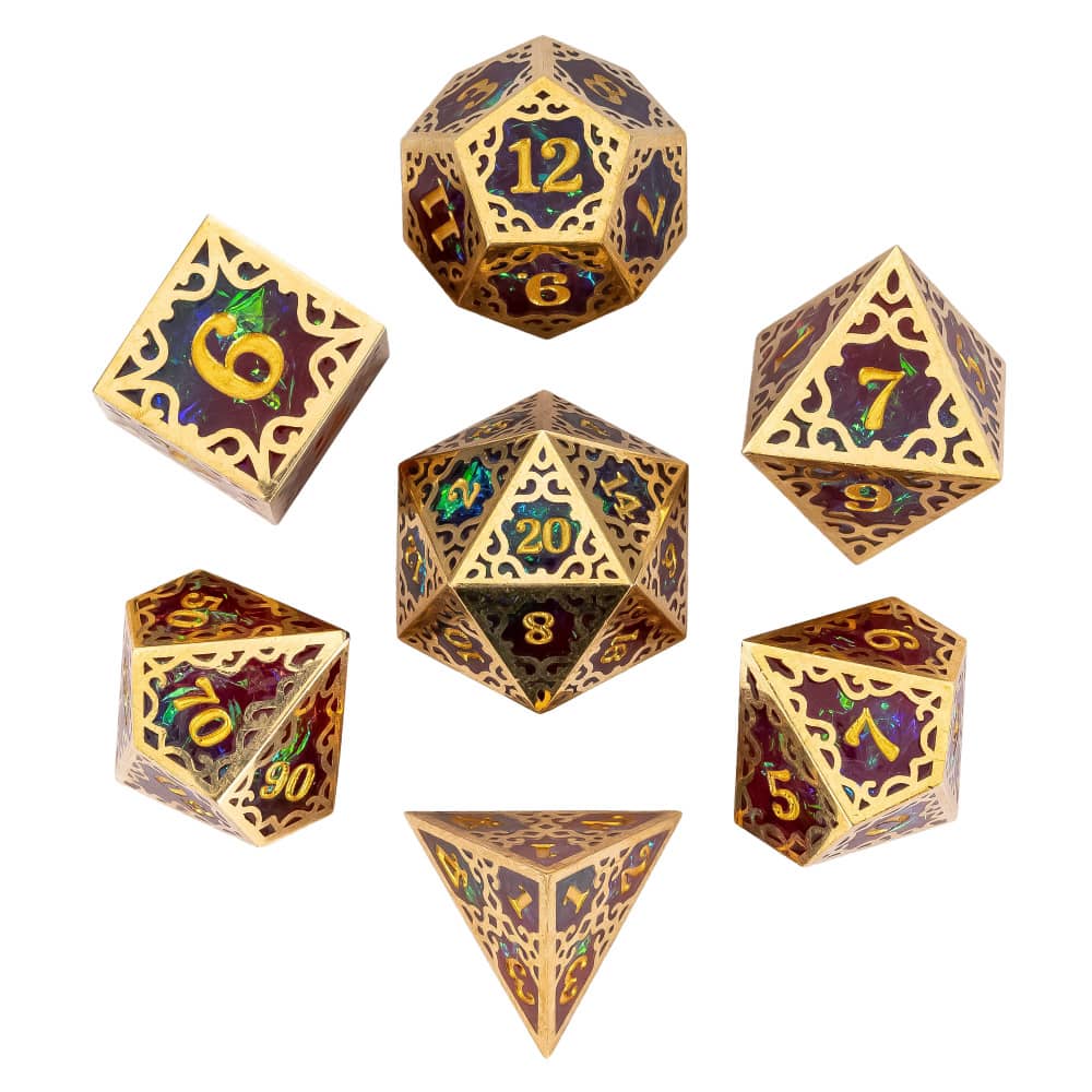 Cusdie Metal Frame+Glitter Candy Paper Dice Set Unique D4-D20 Polyhedral Dice for Pathfinder Tabletop Role Playing Board Games