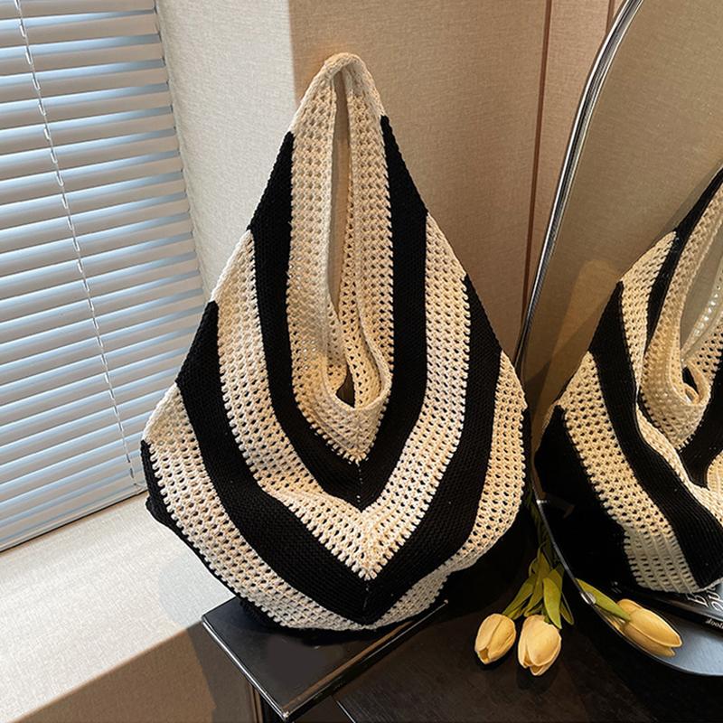 Women Crochet Tote Hollow Out Beach Large Capacity Fashion Knitted Hobo Simple Shopping Bag for Travel Vacation