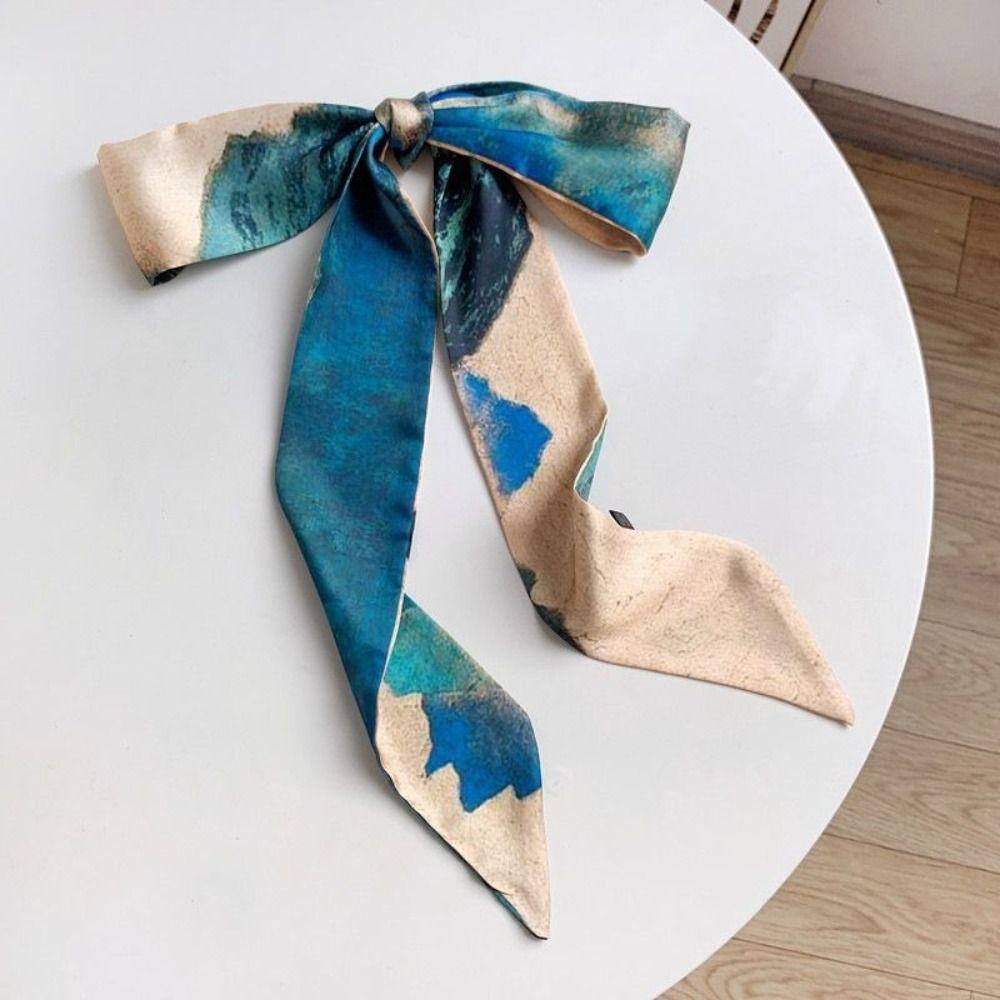 Ribbon Long Strip Silk Scarf Headband Retro Woman Headdress 2024 Printing Tied Hair Turban