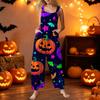 Womens Sleeveless Jumpsuit Cotton Casual Loose Fit Halloween Printed Romper Wide Leg Overalls