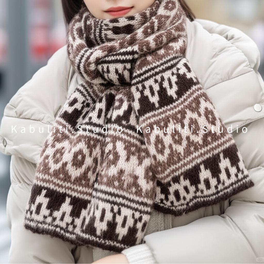 Fair Island wind knitted wool thick scarf boys and girls couple autumn and winter neck protection short scarf for boyfriend gift