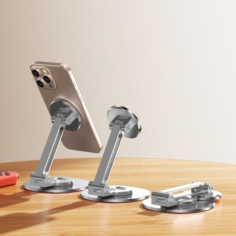 Portable Metal Phone Holder with Strong Magnetic Base 360 Rotate Adjustable Angle Travel Friendly for Mobile Devices
