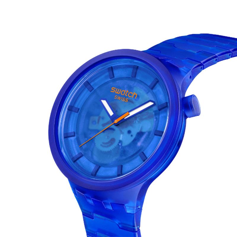SWATCH COLORS OF JOY series quartz movement 30 meters pink men's 47mm 47*44.8mm blue dial biosource material case biosource material strap SB05N116