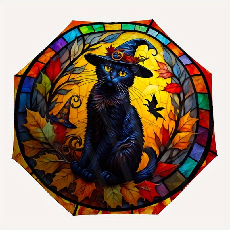 

1pc Witch Cat Automatic Open/close Umbrella, 8-Rib sturdy structure, Portable Travel Umbrella, Parties, Everyday Use, Outdoor Accessory, Art