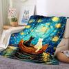 1pc Cat Night Lightweight Flannel Blanket, Comfortable and Warm Blanket, for Office and Camping Sofa Bed, Livingroom106