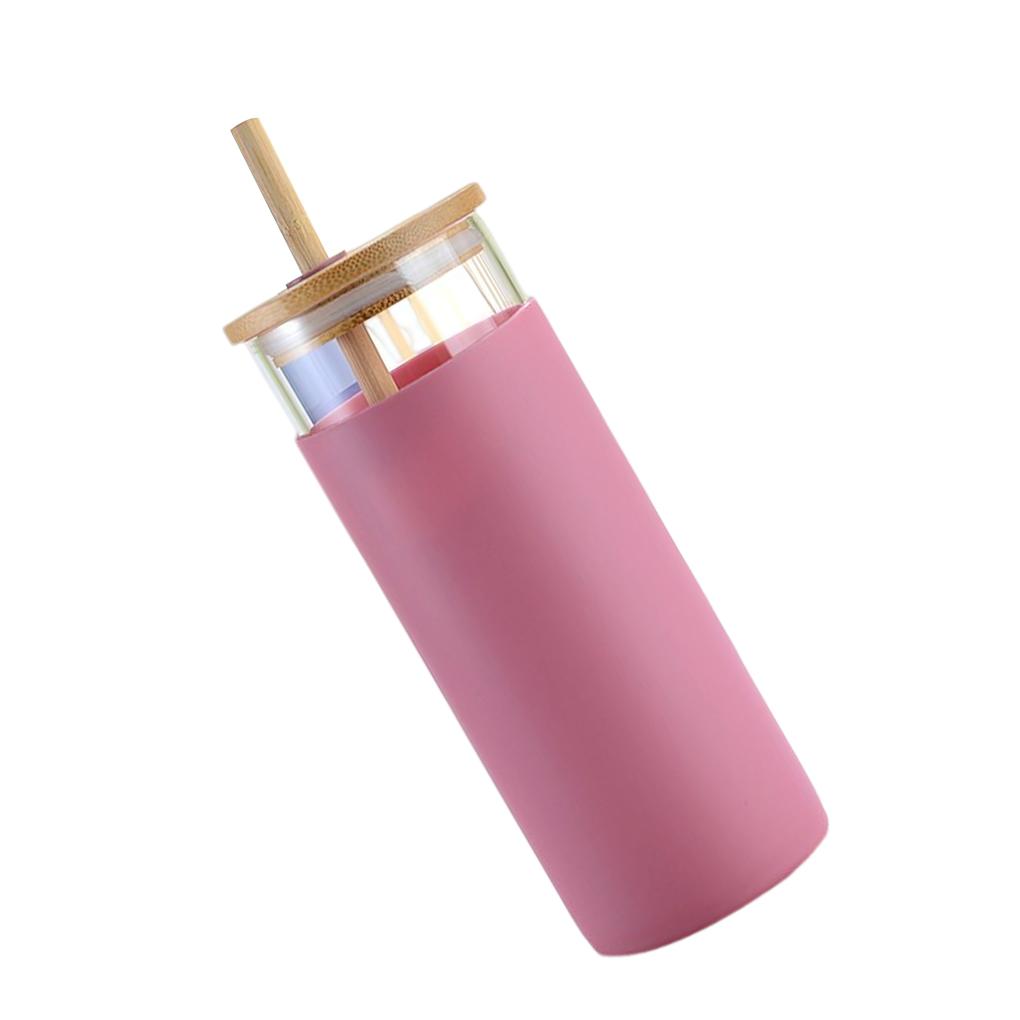 High Borosilicate Glass Bottle Glass Bottles 500ml/600ml Anti-skidding Tea Cup with Bamboo Lid Straw Office Home