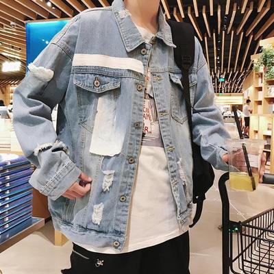 Men's Loose Ripped Denim Jacket - Hong Kong Autumn Style, Trendy Korean Fashion for Students & Couples