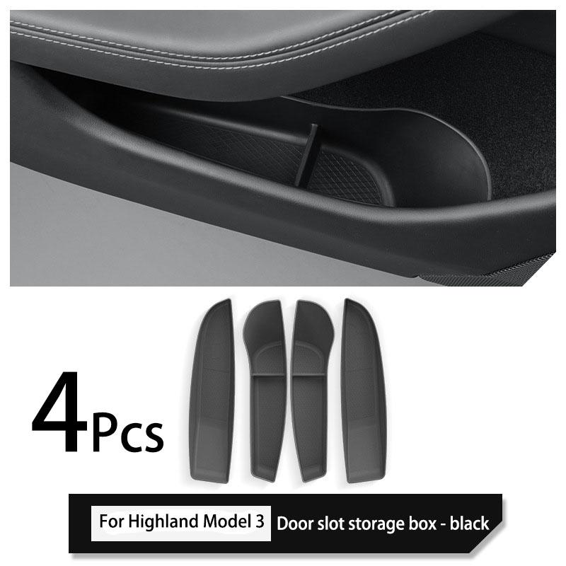 4Pcs Car Door Storage Box For Tesla  Model 3 Highland 2024 TPE Gate Slot Anti Dirty Storage Organizer Tidying Car Accesso M3 highland black