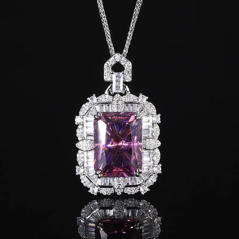 

Luxury Pendant Necklace with Rectangular Pink Blue Gemstones Elegant Women Designer Jewelry Dropshipping