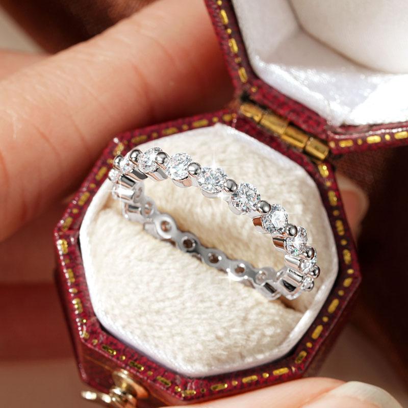 Bague Alliance Éternité Complète en Moissanite 3mm Certifiée GRA, Anneau Empilable d'Engagement pour Femmes, Or 14K Plaqué, Bijoux de Mariage Cadeaux