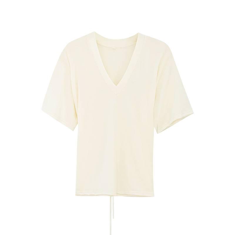 V-Neck Soft, Skin-Friendly Short-Sleeve T-Shirt with Back Waist Tie - Women's Summer 2026 New Style
