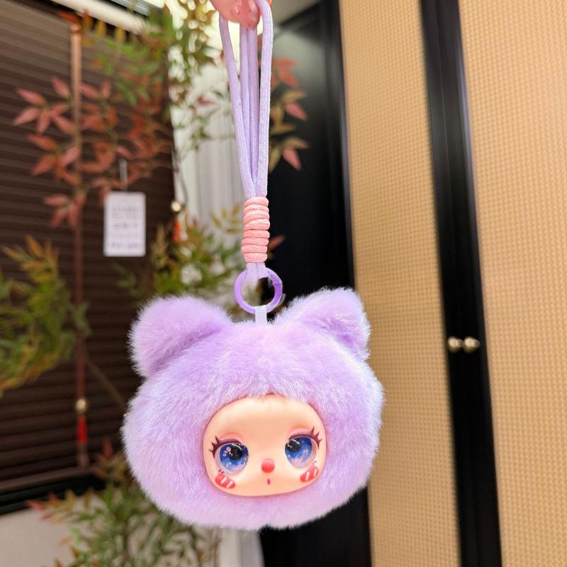 Lightweight Vinyl Face Plush Doll Keychain Cute Bag Pendant Trendy Girly Backpack Charm for Kids School Bag Decoration